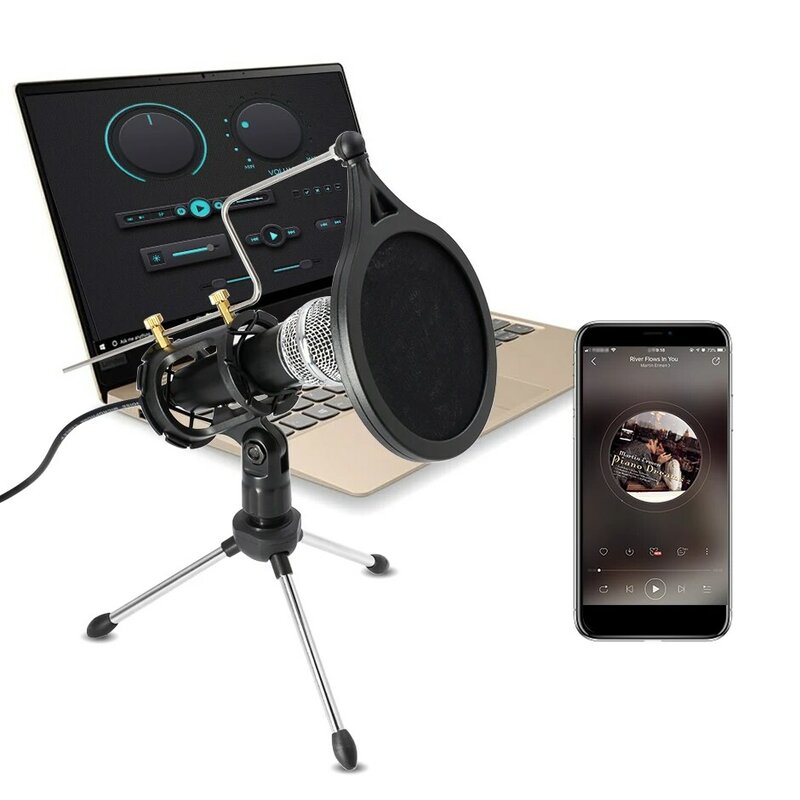 Конденсаторный микрофон для записи XIAOKOA, мобильный телефон, микрофон с разъемом 3,5 мм, микрофон для компьютера, ПК, караоке, микрофон для теле...