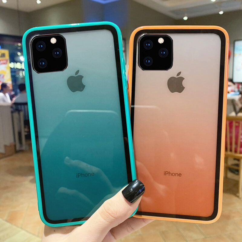 Funda de lujo transparente gradiente para teléfono Color suave + placa acrílica para iPhone 11 Max XR X 8 7 Plus 6S