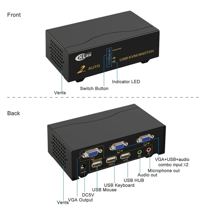 CKL-interruptor KVM VGA de 2 puertos USB, compatible con Audio, escaneo automático con Cables, Monitor de PC, teclado, ratón, DVR, NVR, Webcam, conmutador, CKL-82UA