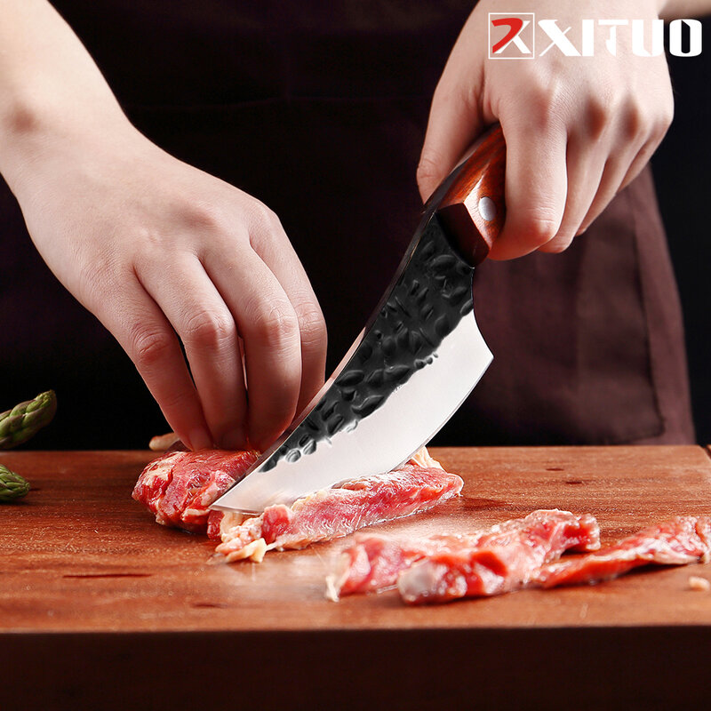 XITUO-cuchillo de Chef, herramienta de rescate táctico de supervivencia, muy afilado, de acero al carbono, hecho a mano, palisandro