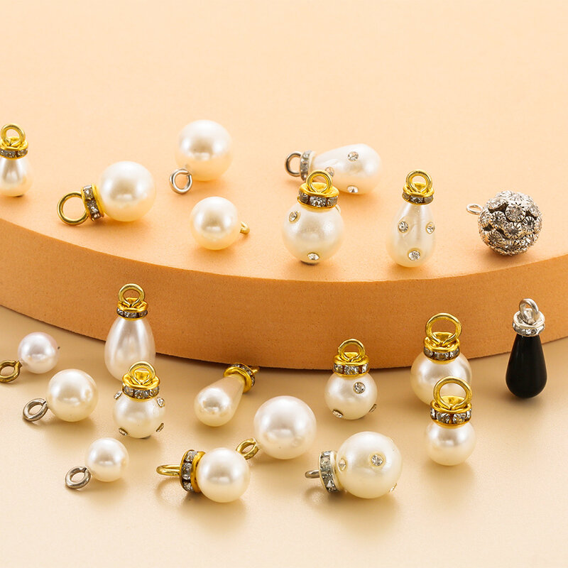 20pcs ciondolo perla imitazione bianca stile misto perla geometrica fascino con strass accessori per abiti fatti a mano gioielli fai da te