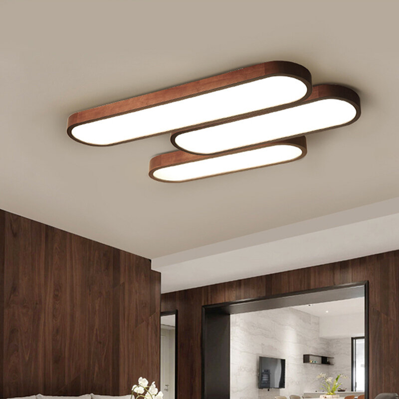 Nowoczesne, prawdziwe drewniane lampy sufitowe LED do gabinet sypialni z lampą zamontowaną oświetlenie akrylowe oprawa Luminaria