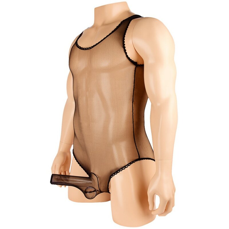 Mens Sheer Leotard Gym Bodysuit Jumpsuit One-piece Wrestling Singlet Underwear One-piece Stockings Men's Ultra-thin Perspective