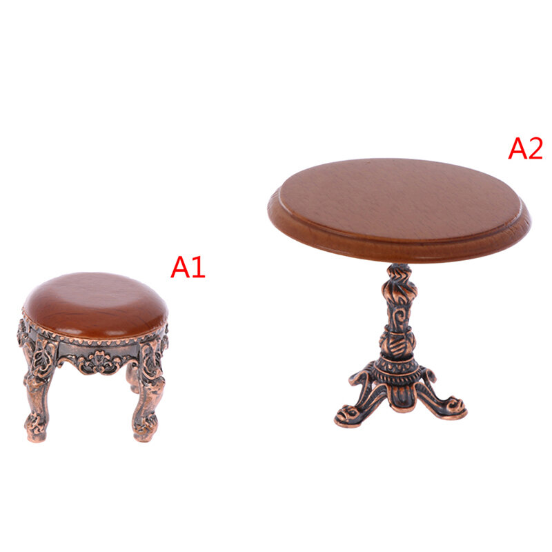 1:12 Wood Dollhouse Miniature Wooden Furniture Miniature Round Wooden Coffe  Table and Stool dollhause furniture