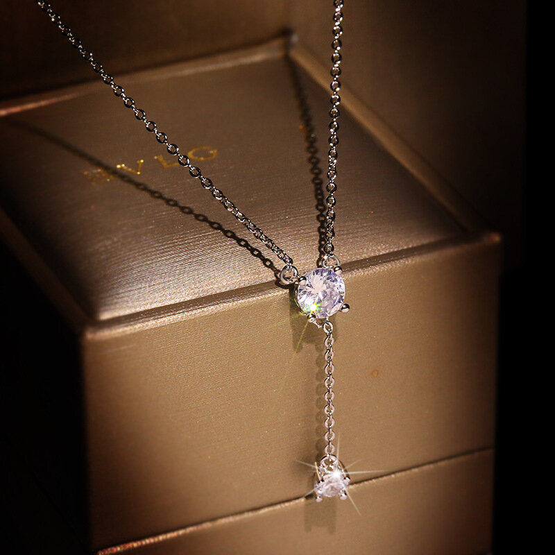 Big Bling kropla wody wisiorek prawdziwe 925 Sterling długi łańcuszek srebrny naszyjnik dla kobiet moda biżuteria słodkie oświadczenie naszyjnik