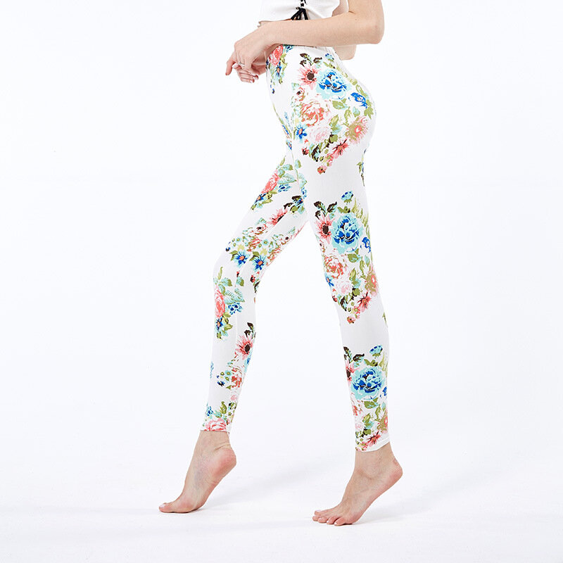 YRRETY Floral Gedruckt Push-Up-Leggings Frauen Fitness Hosen Elastische Spandex Workout Gestrickte Plaid Ankle-Länge Polyester Boden