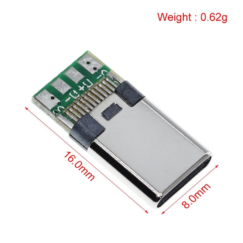 USB 3.1 Tipo-C Conector, 24 pinos, macho e fêmea soquete, adaptador de receptáculo para solda fio e cabo, PCB Support Board, 10pcs