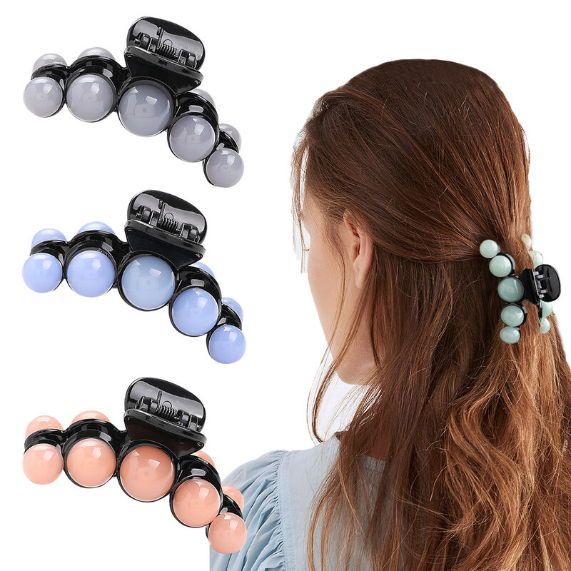 Presilha de cabelo acrílico pérola colorida fashion, garras de cabelo de caranguejo para mulheres e meninas, acessórios de cabelo simples