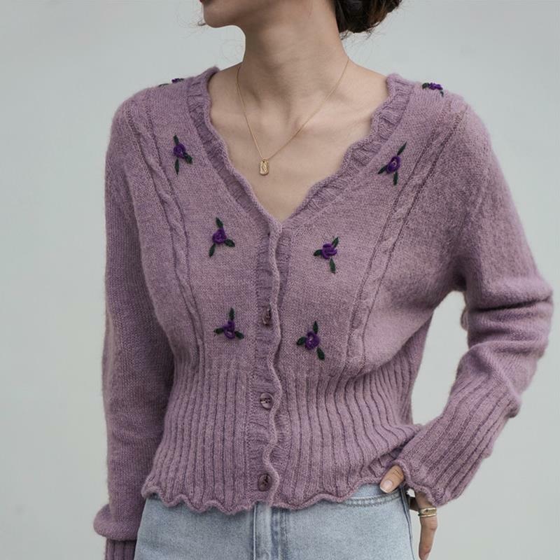 Donna elegante autunno inverno dolce fiore cardigan monopetto maglione femminile lavorato a maglia Bottoming camicie Lady knitting Jumpers