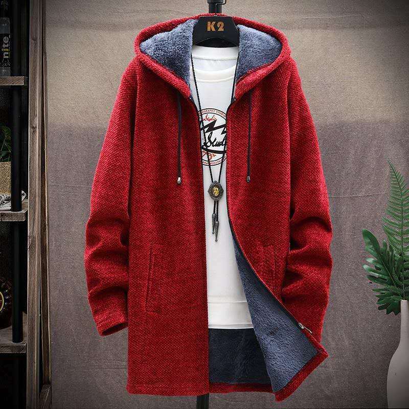 Зимний мужской свитер, флисовый кардиган, куртка, мужские тонкие свитера, зимний длинный свитер с капюшоном, плотное теплое пальто, мужская одежда 2022