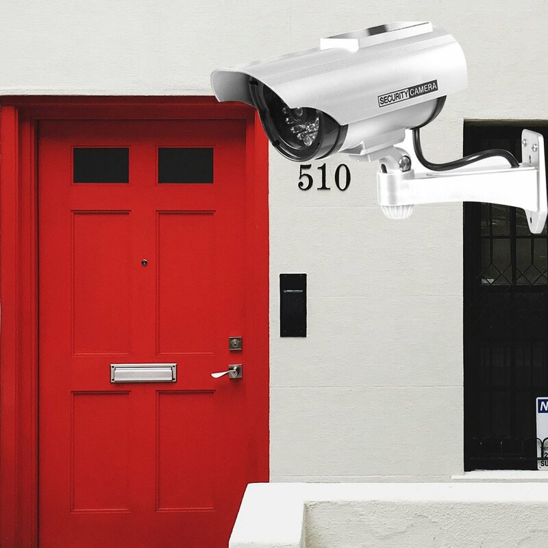 Kamera Palsu Tahan Air Pengawasan Keamanan CCTV Tiruan Bertenaga Surya Lampu LED Merah Berkedip Kamera Video Anti-maling Dropshippin