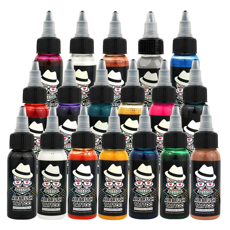 OPHIR Airbrush Temporary Tattoo Ink 30ML/Bottle Tattoo Ink Pigment for Airbrush Kit 18 Colors_TA053(1-18)