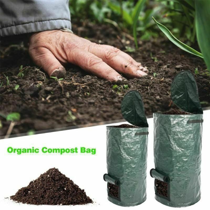 Collapsible Garden Yard Compost Bag with Lid Environmental Organic Ferment Waste Collector Refuse Sacks Composter Bin