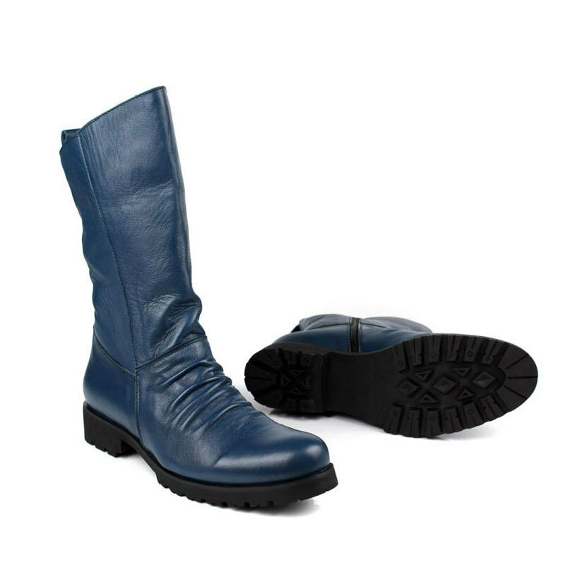 أحذية بوت شتوية للرجال طراز 2023 أحذية بوت عسكرية متوسطة الساق أزرق أسود جلد أصلي أحذية فارس أحذية سلامة للرجال مواكبة للموضة