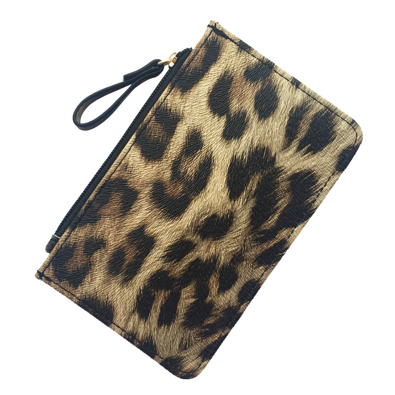 Кожаный тонкий кошелек с леопардовым узором для женщин и мужчин, маленький бумажник на молнии для мелочи, деловая кредитница, хороший подарок