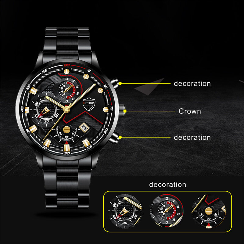 Luxury Brand Mens Sports Watches Fashion Men Business Stainless Steel Quartz Watch Man Casual Luminous Clock relogio masculino