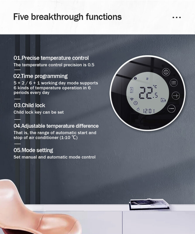 Termostat Pintar WiFi Pengendali Suhu Pemanas Lantai Listrik TRV Remote Control Gas Air ByTuya Alexa Google Home