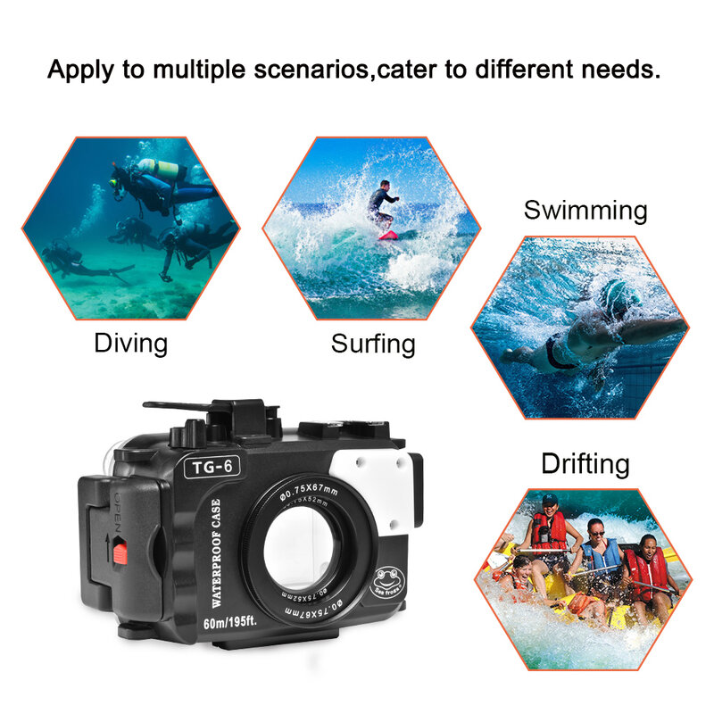60M 수중 다이빙 방수 카메라 케이스 올림푸스 TG6 카메라 하우징 67mm Fisheyes TG-6