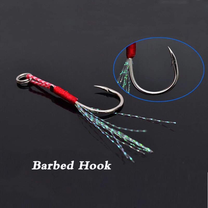 Farpado Single Jig Hooks, Slow Jigging Fishing Lure, Elenco Jigs Assist Hook, Fio de Pena Alta Aço Carbono, 10Pcs por lote