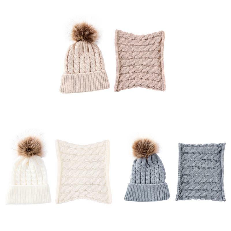 1pc Warm Pom Pom Ball Decor Kids Hat Scarf Set Windproof Winter Knit Hat Beanie Cap With Neck Scarf Clothing Accessories