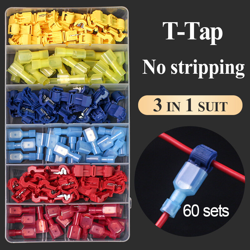 120pcs T-Tap Wire Connectors Insulated Male Quick Disconnect Spade Terminals  Self-Stripping Quick Splice Electrical Wire Termin