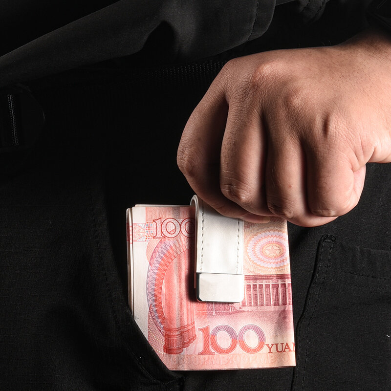 Qoong suporte de dinheiro com garra, bolsa de couro portátil fino com clip para dinheiro, de bolso, suporte de dinheiro
