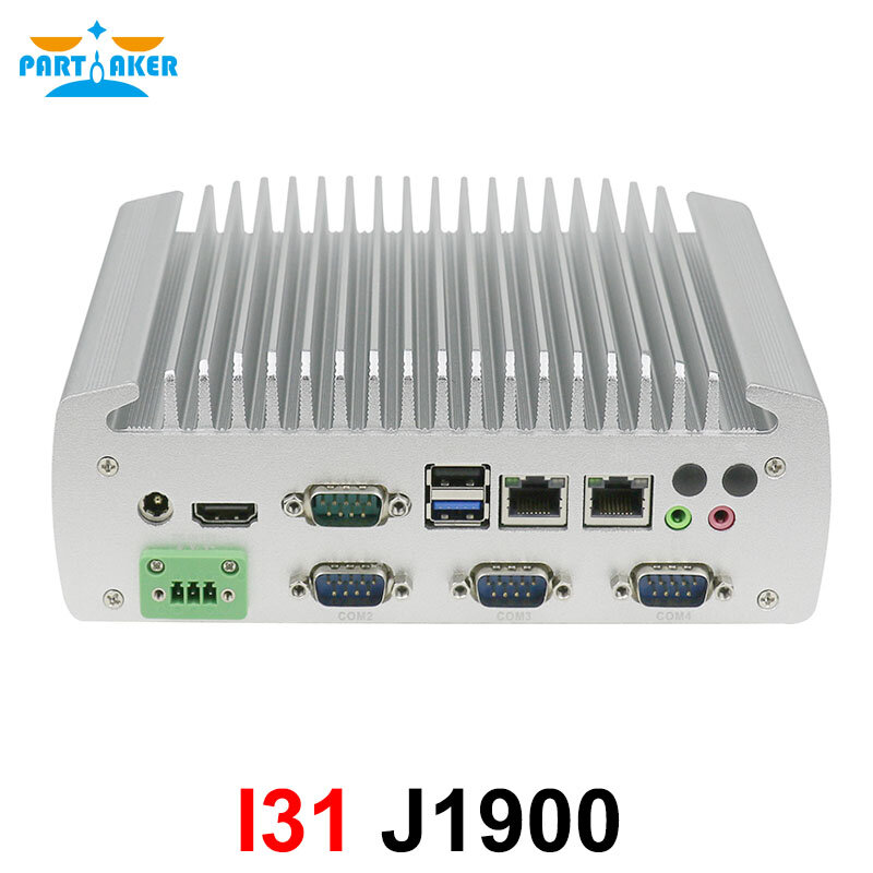 Partaker-mini pc industrial sem cooler, intel celeron j1900, quad core, dual lan, linux, micro computador, suporte rs232 rs485 com embutido