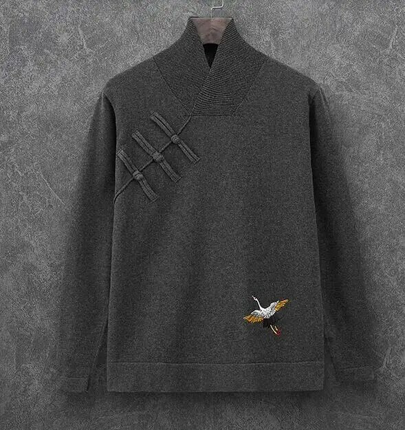 Мужской свитер в китайском стиле, зимний винтажный чокер Hanfu