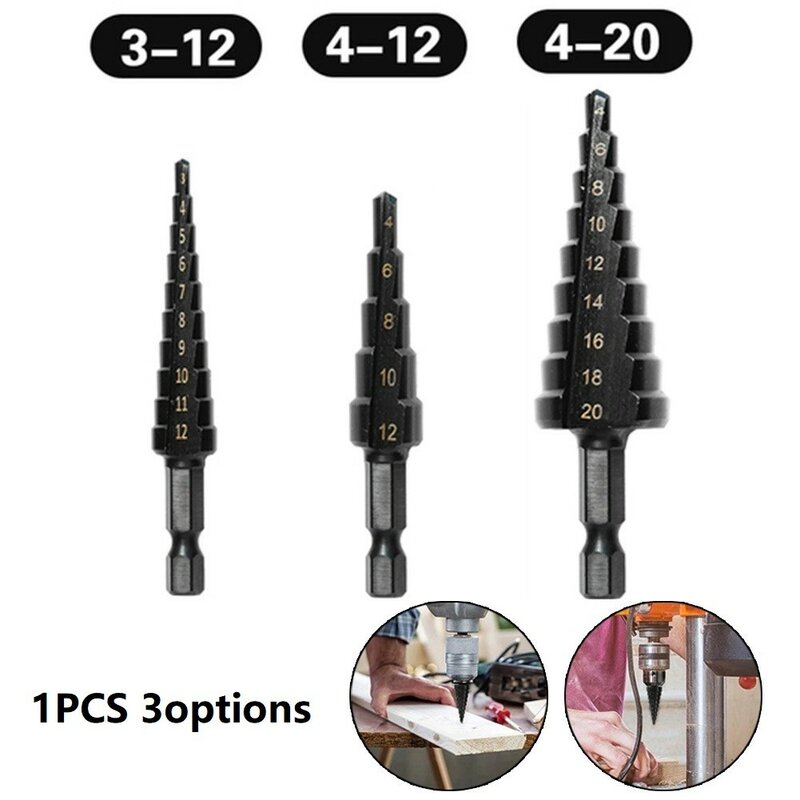 1Pc Step Drill Bit 3-12mm 4-12mm 4-20mm Straight Groove Titanium Coated Wood Metal Hole Saw Cutter Core Drilling Tools Set