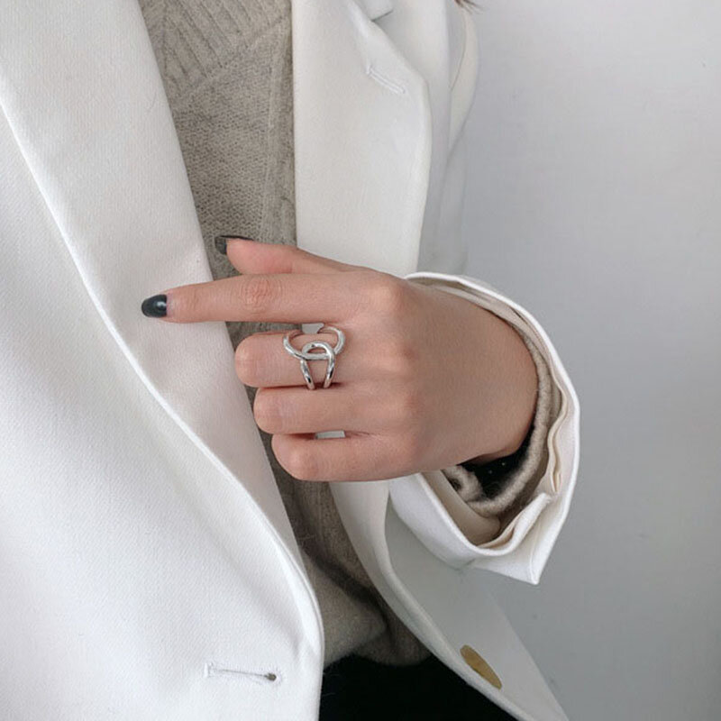 XIYANIKE-실버 색상 간단한 기하학적 크로스 매듭 반지, 여성 커플 클래식 매력 수제 손가락 보석 선물