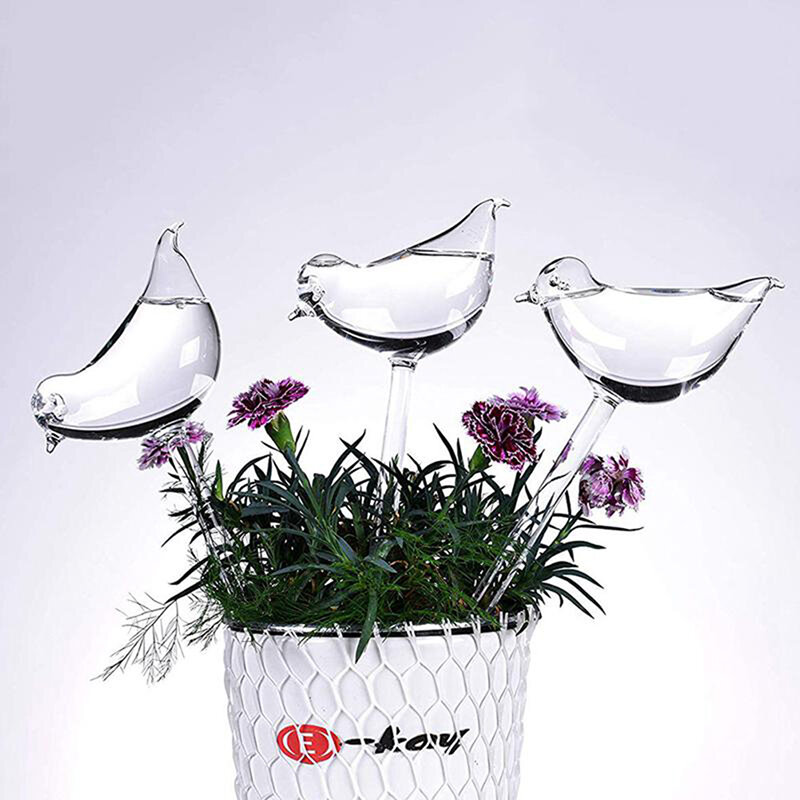 1pcs Automatic Flower Watering Device Plant Waterer Self Watering Globes Bird Shape Hand Blown Clear Aqua Bulbs