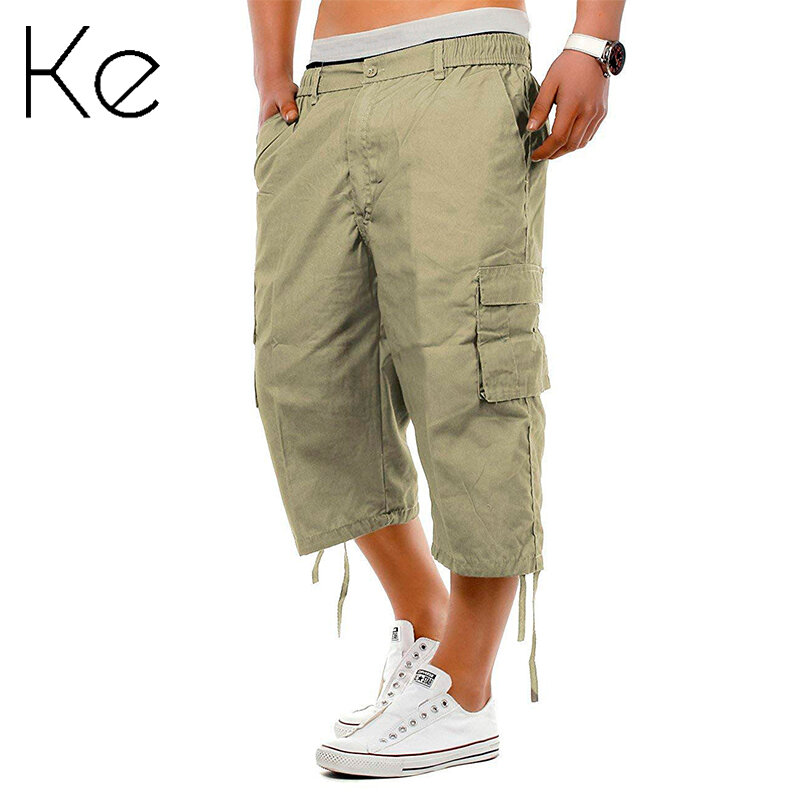 Calça militar de bolso múltiplo masculina, calça casual de verão, estilo europeu e americano, de 7 pontos