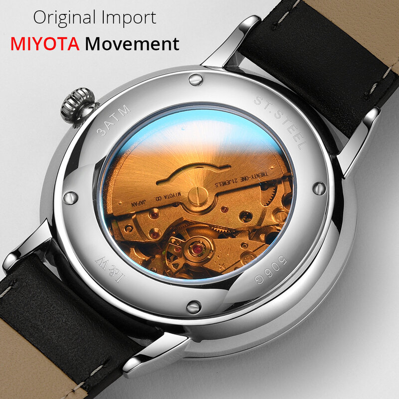 Reloj mecánico automático para hombre, relojes de movimiento japonés MIYOTA, calendario de zafiro, resistente al agua, marca de lujo, I & W