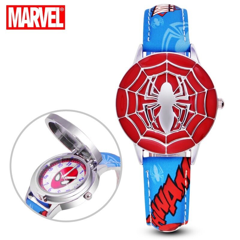 Disney spiderman Kids watch Captain America ironman children's watches Leather Quartz Flip Metal Case Watches Boys Clock gifts