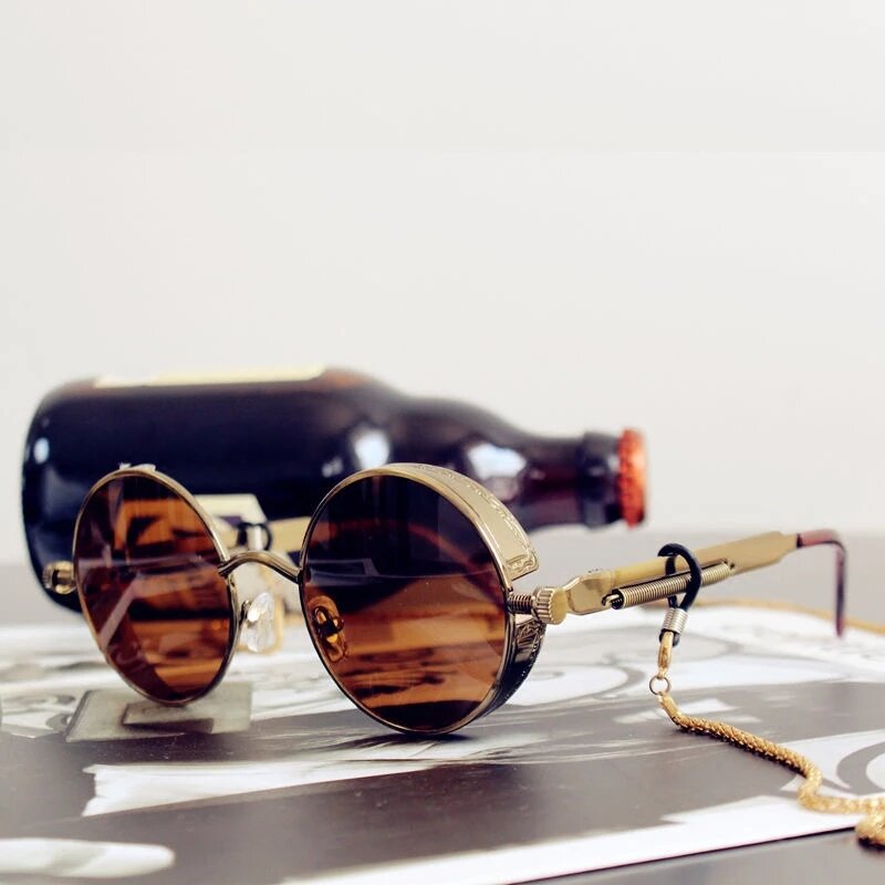 2023 ريترو Steampunk النظارات الشمسية الرجال النساء الفاخرة العلامة التجارية خمر نظارات الشمس المستديرة نظارات معدنية موضة القيادة حملق UV400