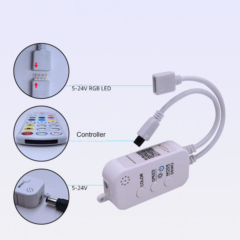 DC5-24V RGB Bluetooth Music Controller with 24 Keys IR Remote Phone APP Control for RGB LED Strip Lights