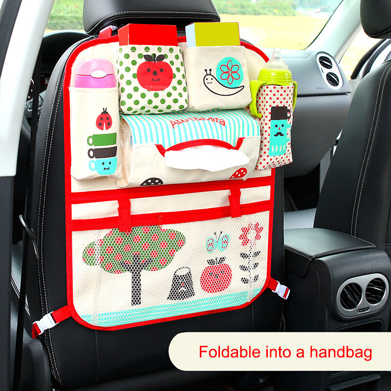 Bolsa de almacenamiento de asiento trasero de coche de dibujos animados para bebé, organizador colgante, producto de estilo de coche, cuidado del bebé, Protector de asiento trasero Interior