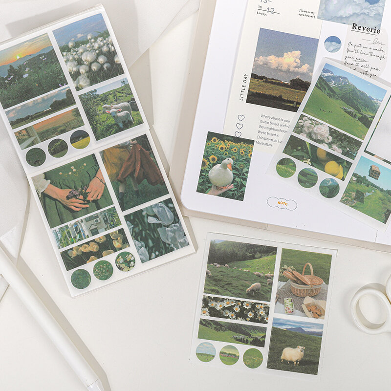 Pegatinas de papel Washi Ins para álbum de recortes, pegatinas de paisaje estético para diario, 50 hojas, 50 patrones