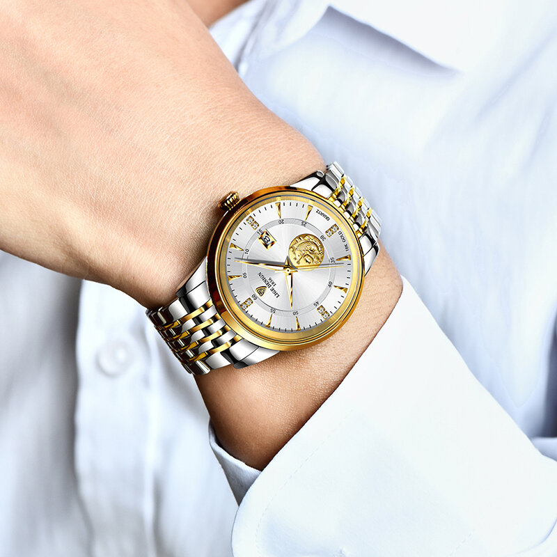 LIGE-Relógios de pulso de quartzo impermeável em aço inoxidável para homens, relógio de luxo Top Brand