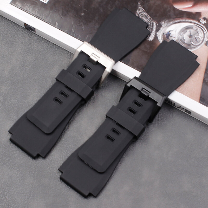 Watch accessories Bell 34x24mm silicone rubber strap Rose BR-01 BR-03 PVD outdoor sports waterproof strap buckle