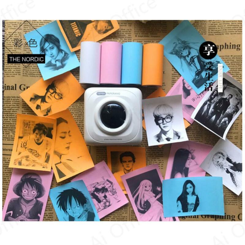 셀프 접착 감열지 스티커 라벨 노트, PeriPage PapeRang 57mm 미니 프린터, 전화 사진용, 6 롤 컬러