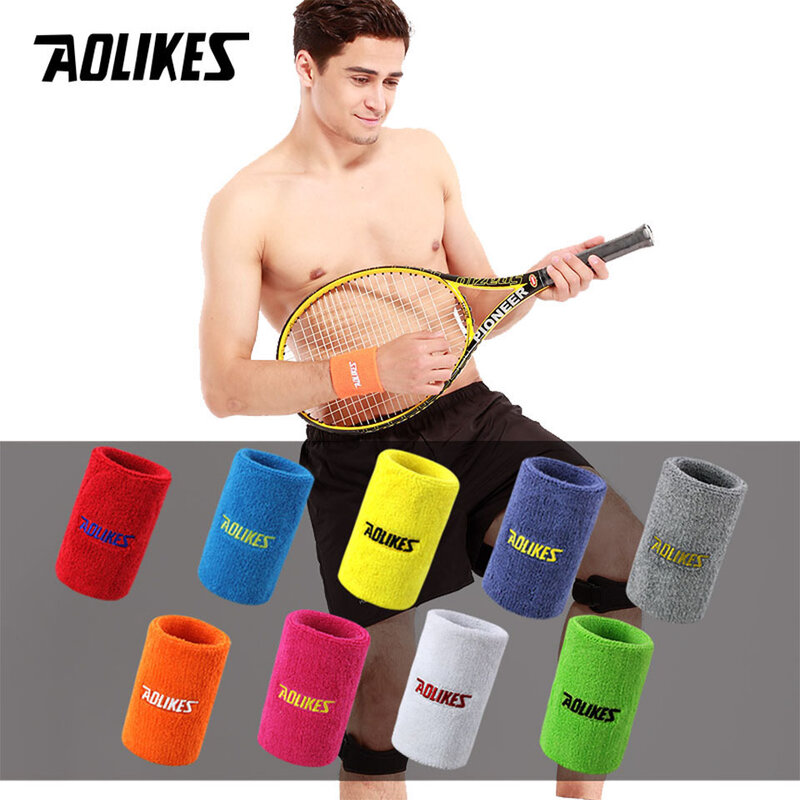 Aolikes 1 pçs pulseiras elásticas de algodão gym fitness gear suporte power weightlifting envoltórios pulso para basquete tênis cinta