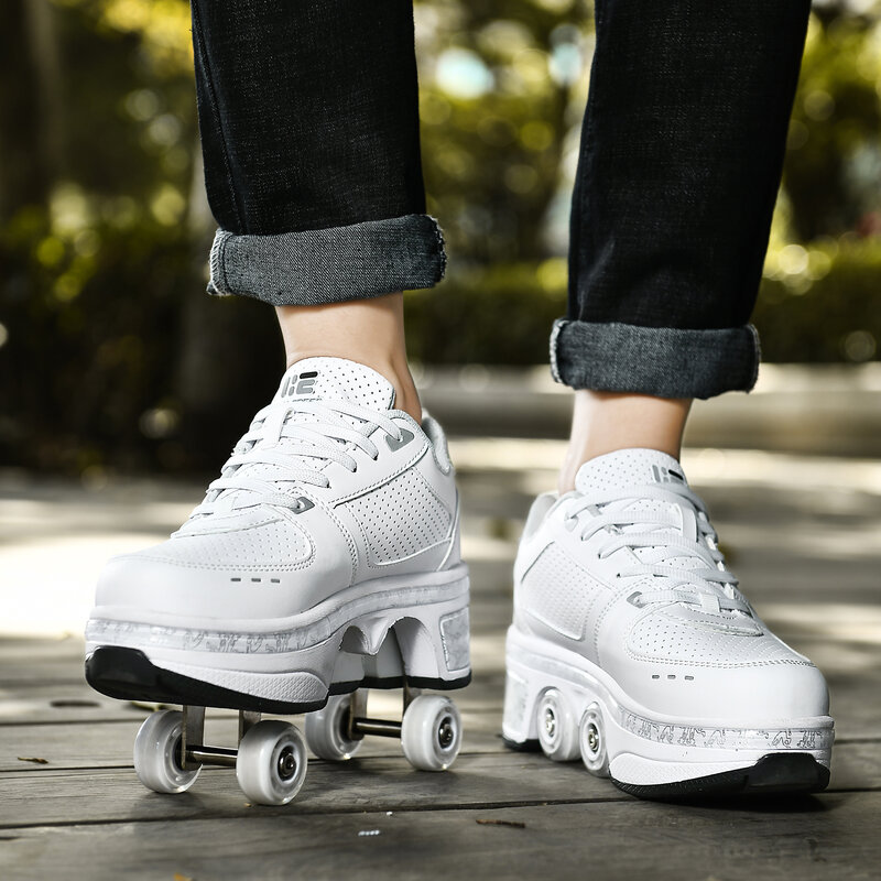 KOFUBOKE-zapatos de patines de ruedas para adultos y niños, zapatillas con ruedas de Parkour Unisex, con deformación, Quad, Kick Roller