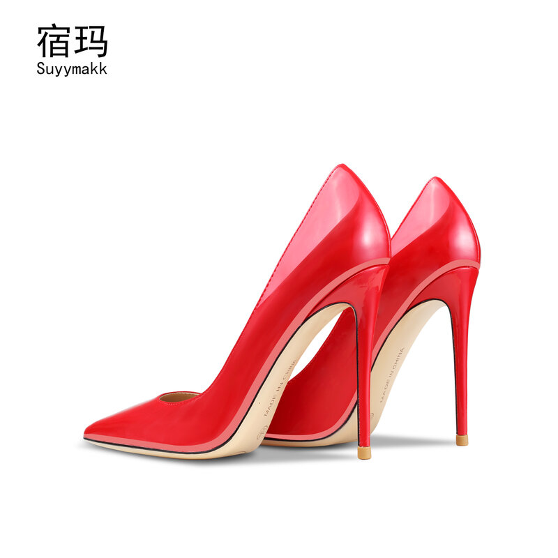女性のための本革のつま先の靴,豪華な女性の靴,ハイヒール,赤,クラシック,黒,浅い結婚式の靴