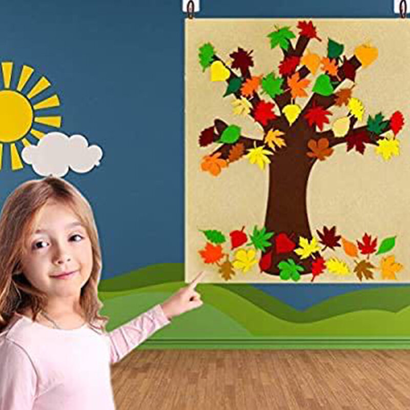 Felt ฤดูใบไม้ร่วงต้นไม้ Board โรงเรียน Wall Art DIY ฤดูใบไม้ร่วง Leaf เครื่องประดับเครื่องประดับ Bulletin วันขอบคุณพระเจ้ากิจกรรมสำหรับเด็กห้องเรียนห้องนอน