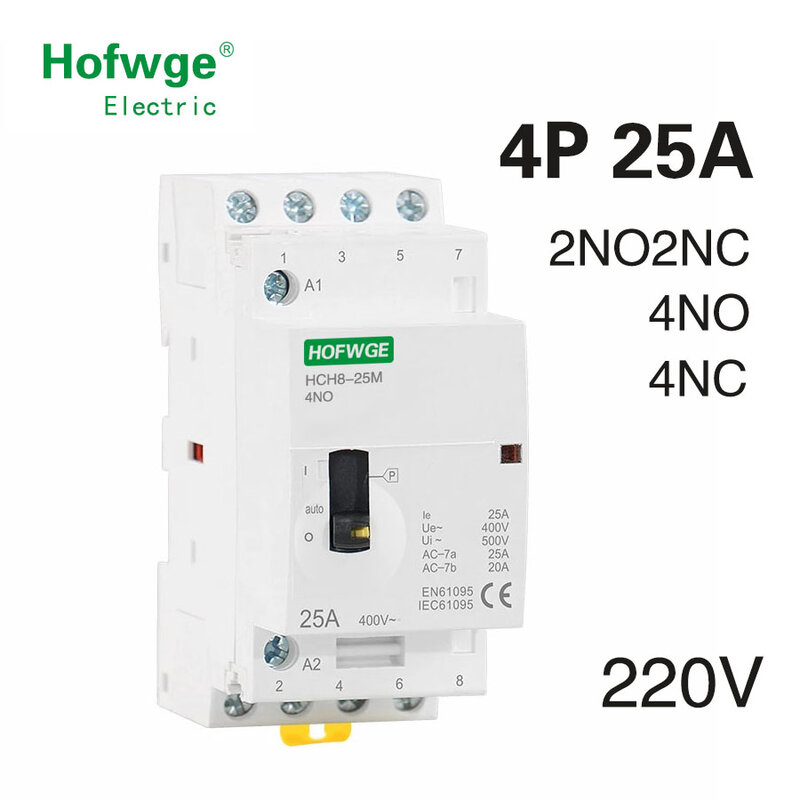 HCH8-25M 2P 16A 20A 220V Din Rail Household AC contactora cjx2 32 2no 2nc With Manual Control Switch