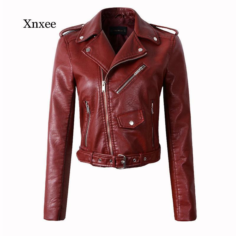Chaquetas de piel sintética para mujer, chaqueta Bomber de cuero Pu, color rojo vino, rosa y negro, con cinturón, punk, hip pop