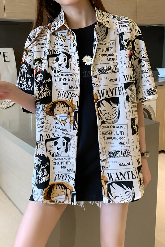 Женские рубашки с принтом Luffy Japan Cartoon, женские летние блузки с коротким рукавом в Корейском стиле, Женские топы и блузки, женские топы