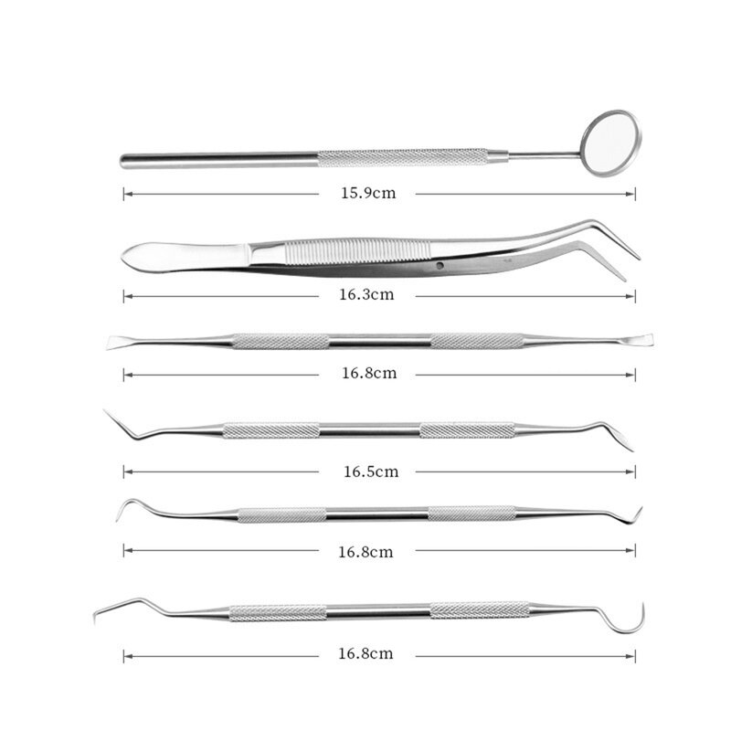 Caja de acero inoxidable para el cuidado bucal, 6 unids/caja, espejo Dental, pinzas de sonda, Kit de instrumentos dentales para el cuidado bucal