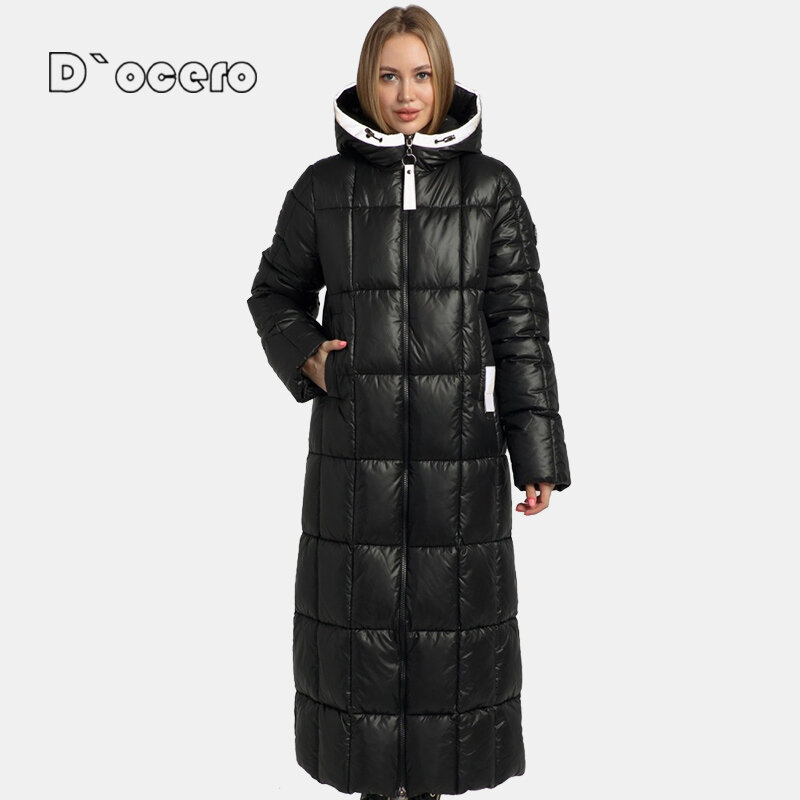 Doocero 2022 novas mulheres casacos de inverno simples moda x-long para baixo jaqueta feminina parka quente tamanho grande acolchoado com capuz outerwear